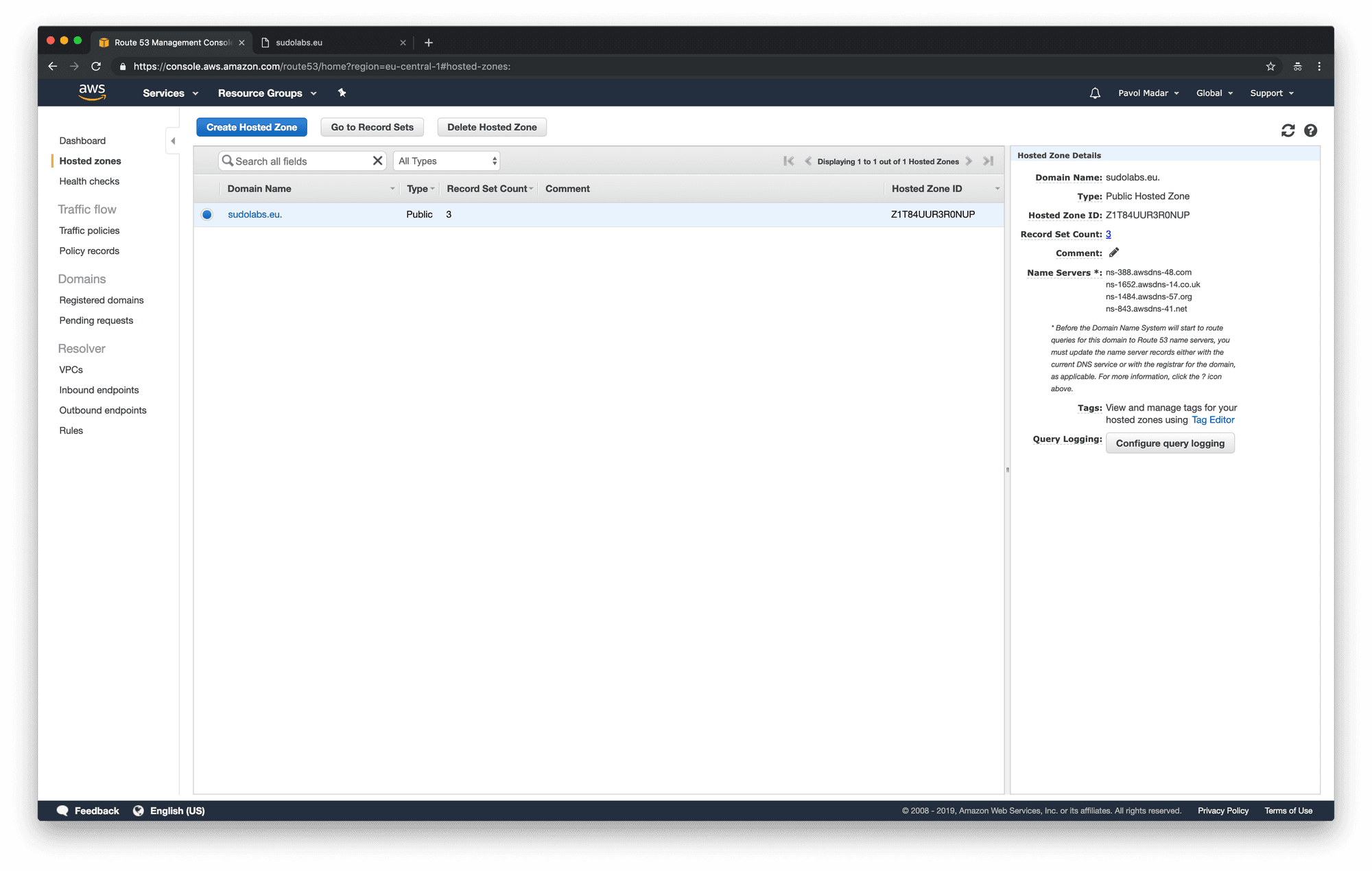 AWS Route 53 - hosted zone's name servers