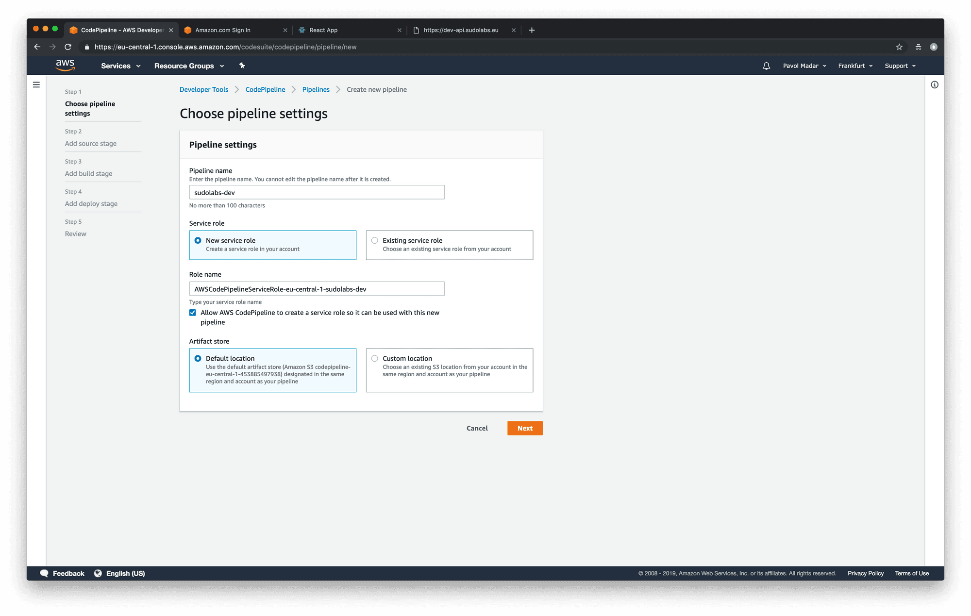 AWS CodePipeline - pipeline settings