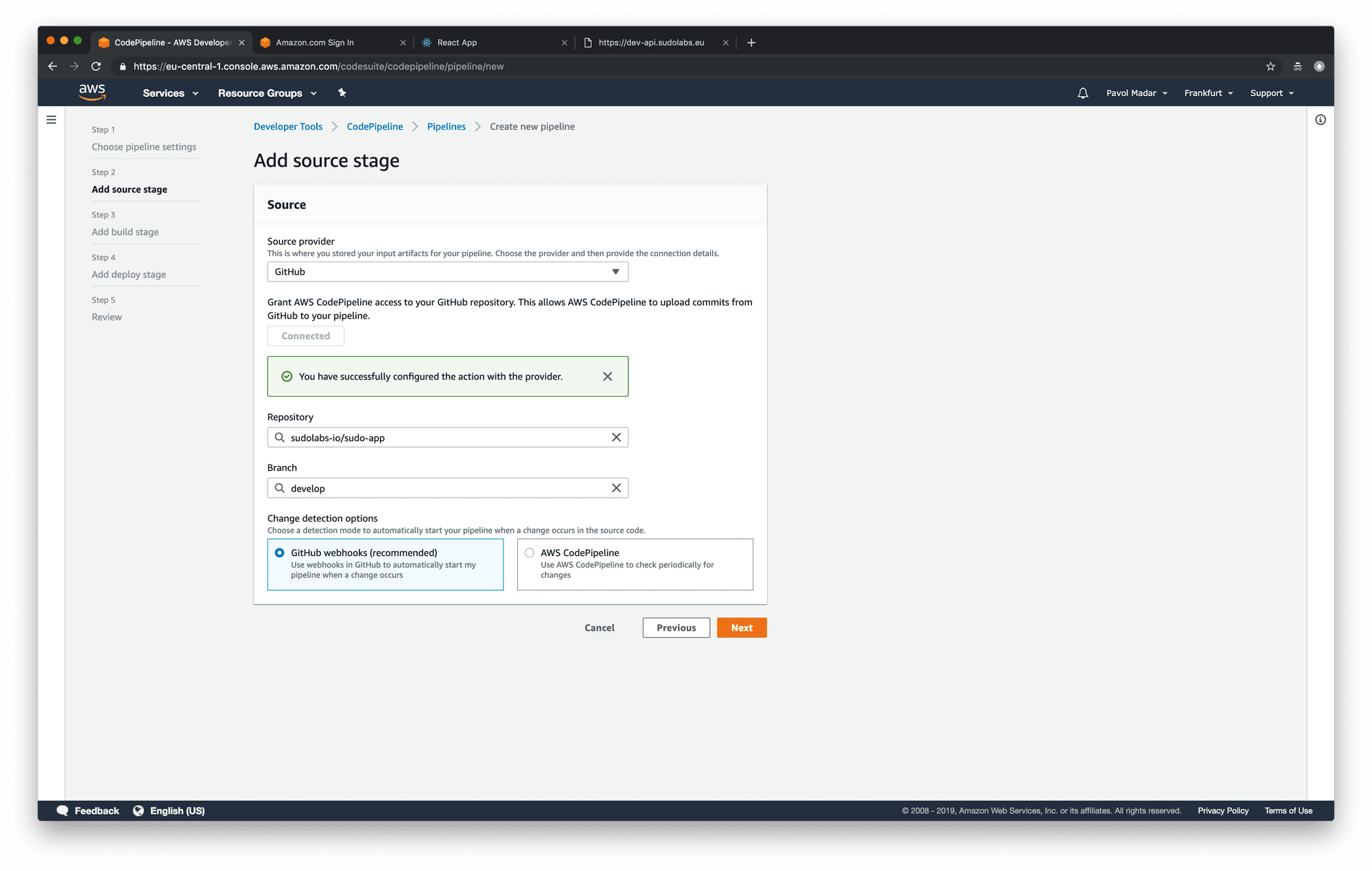 AWS CodePipeline - add source stage