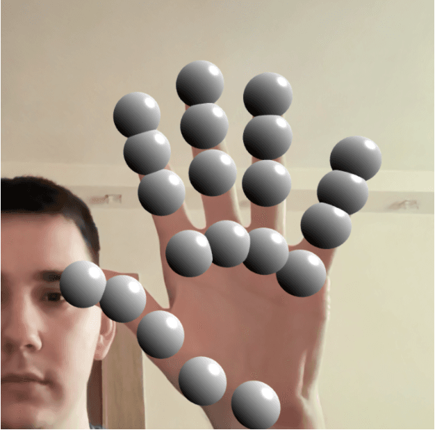 Augmented reality showed on a hand tracking model