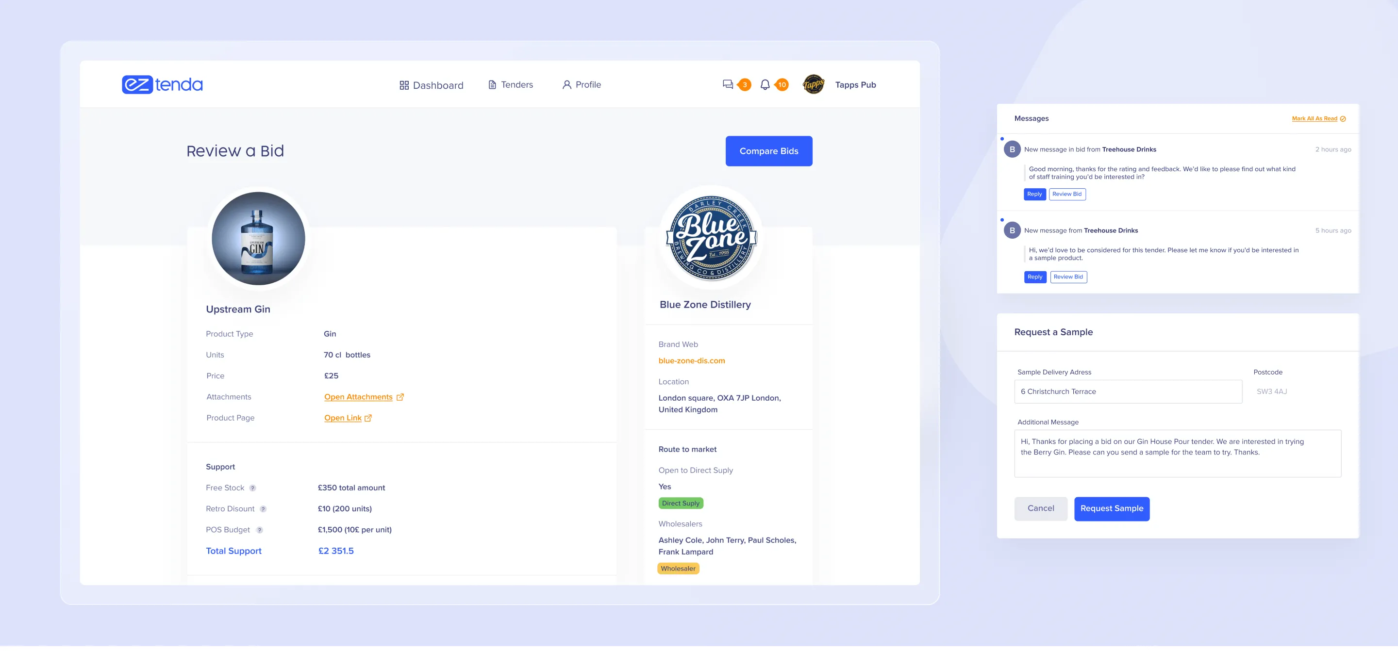 EzTenda mobile app screens