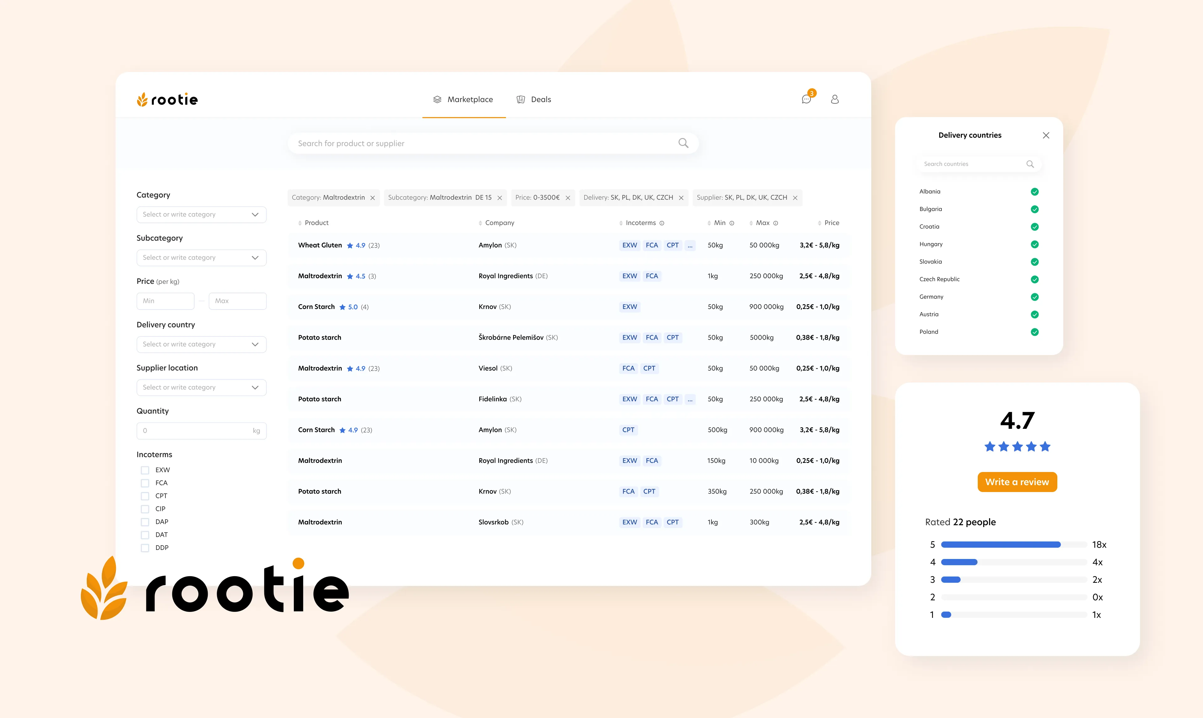 Rootie marketplace platform design