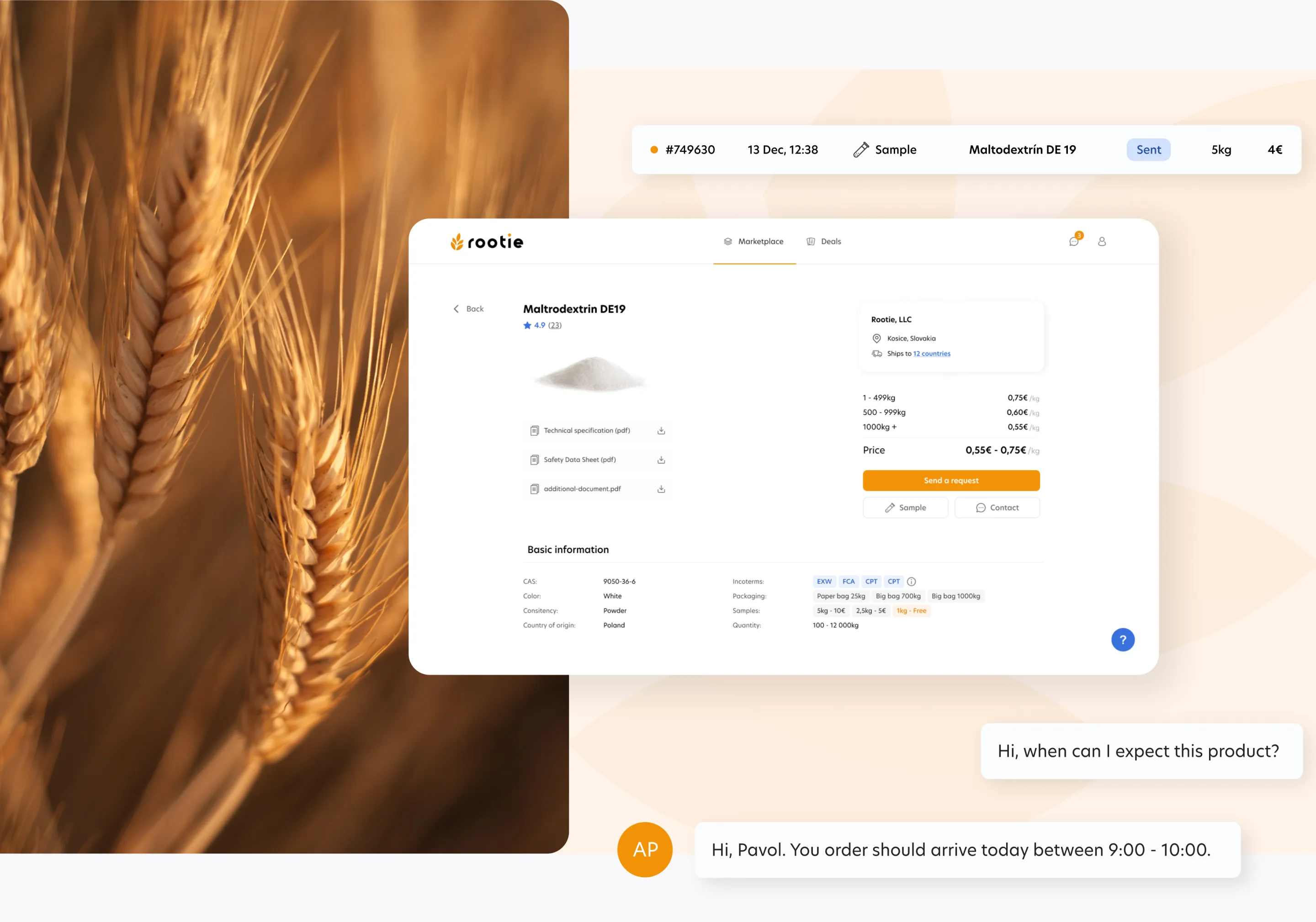 Rootie commodity trading interface