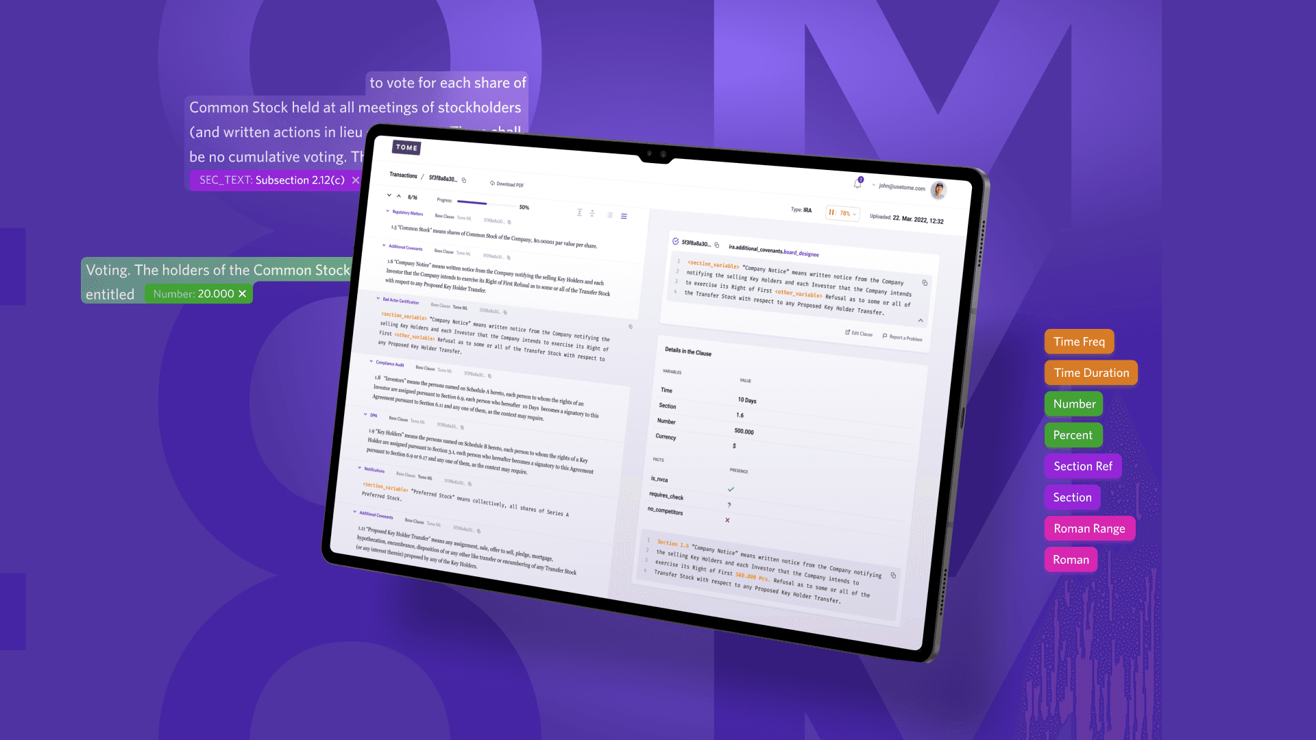Tome AI-powered legal contract analysis platform