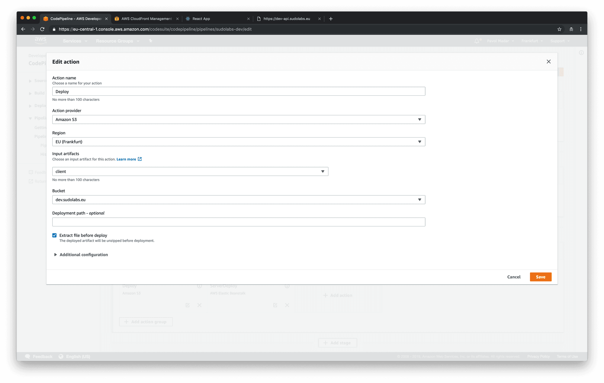 AWS CodePipeline - add input artifacts into the deploy step