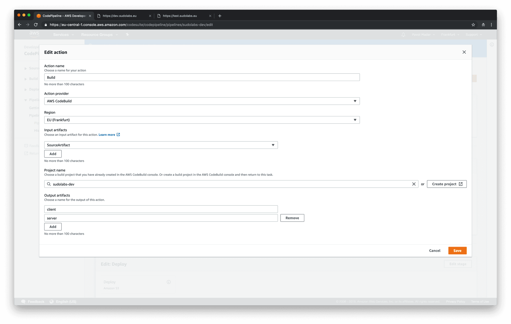 AWS CodePipeline - add output artifacts into the build step