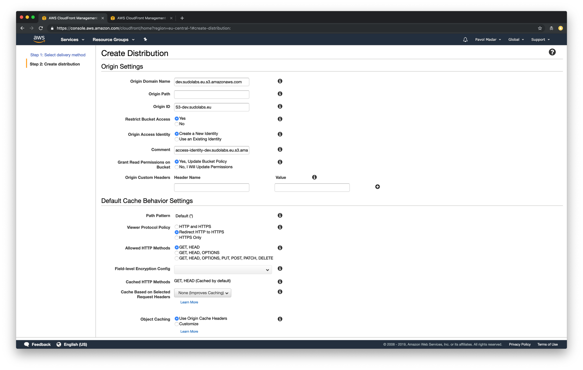 AWS CloudFront - create distribution 1