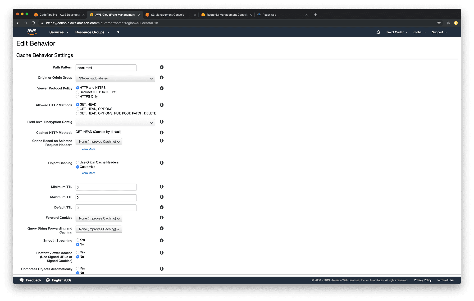 AWS CloudFront - create do not cache behavior