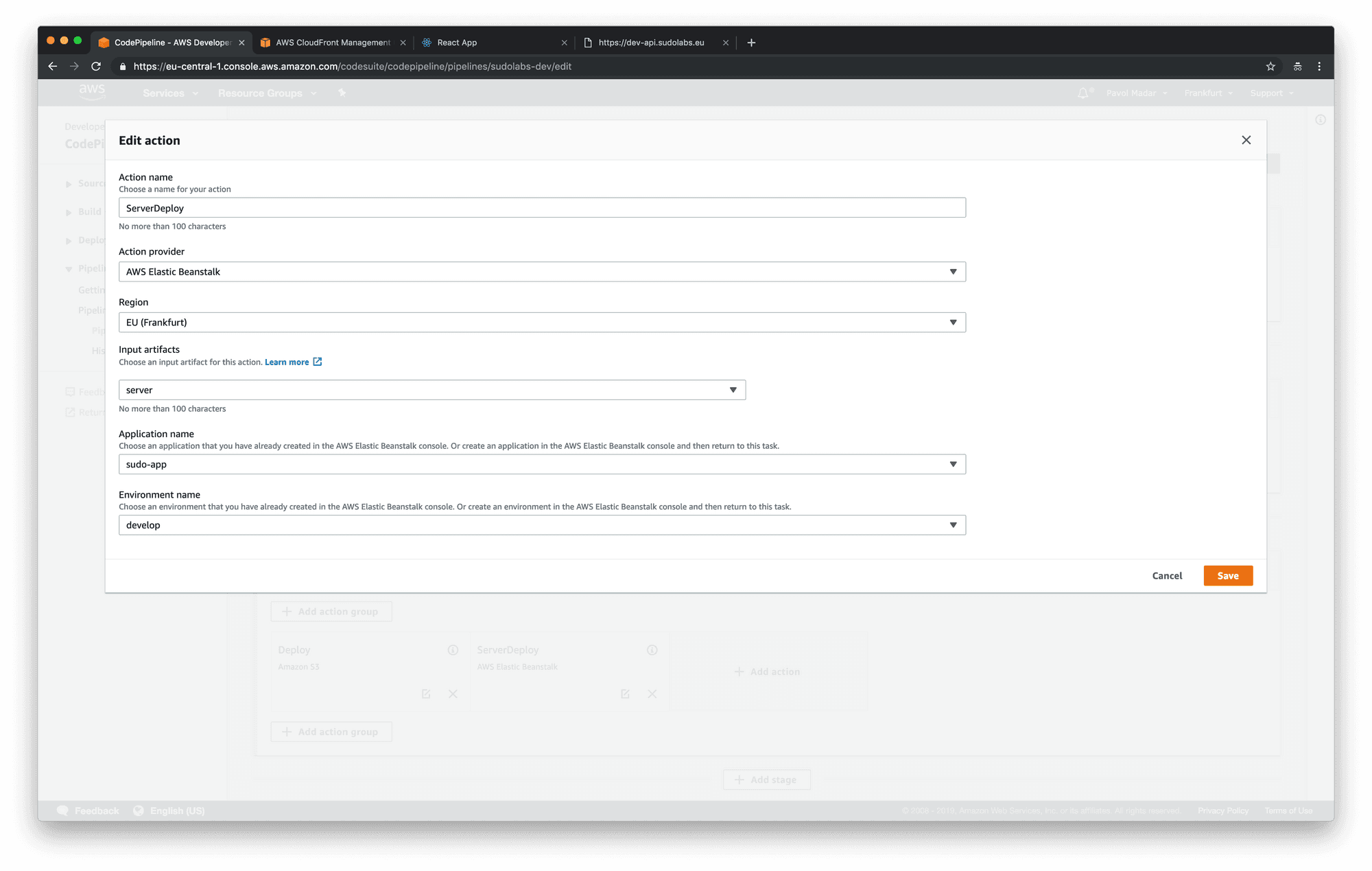 AWS CodePipeline - add action into the deploy step
