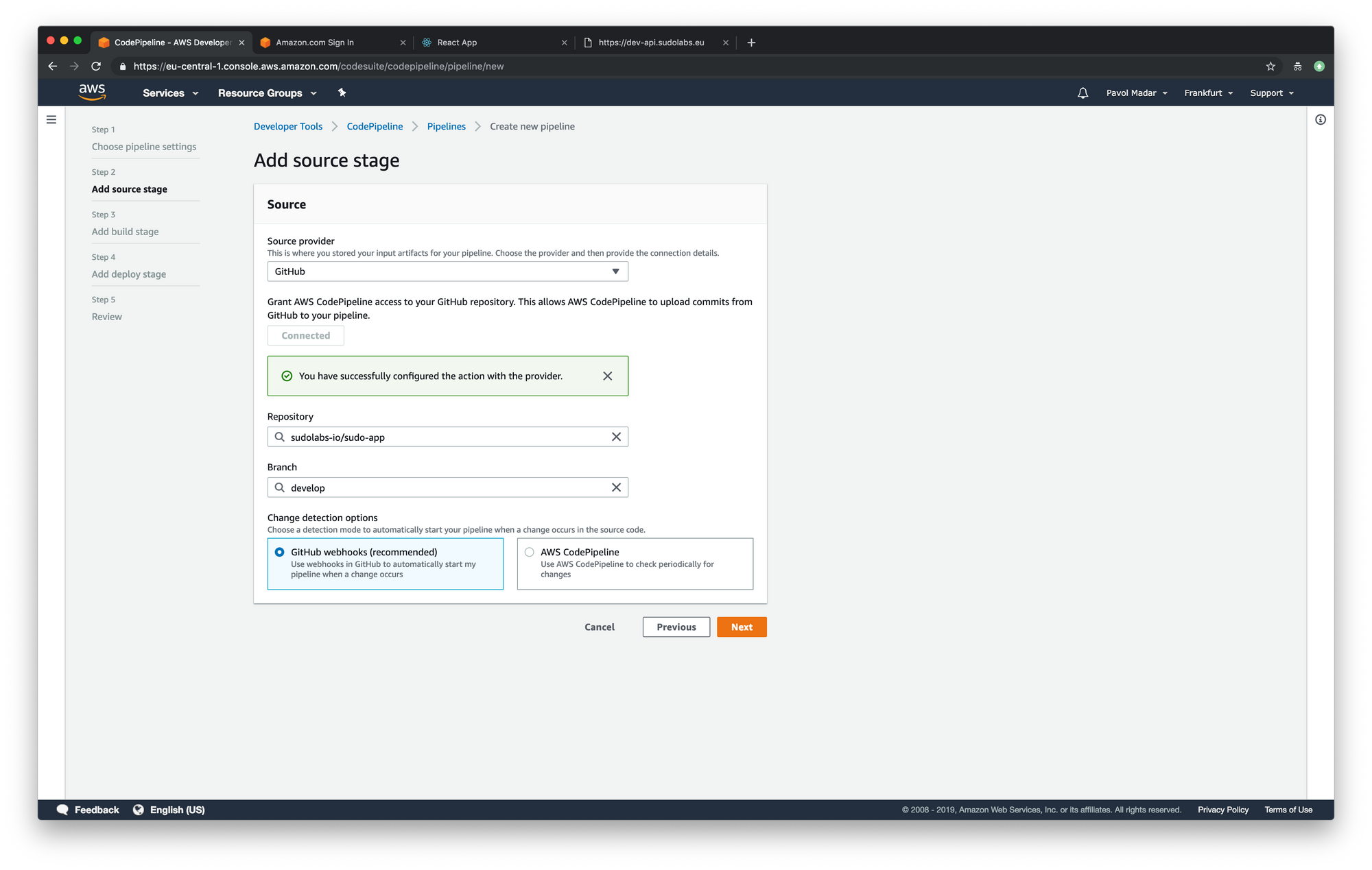 AWS CodePipeline - add source stage