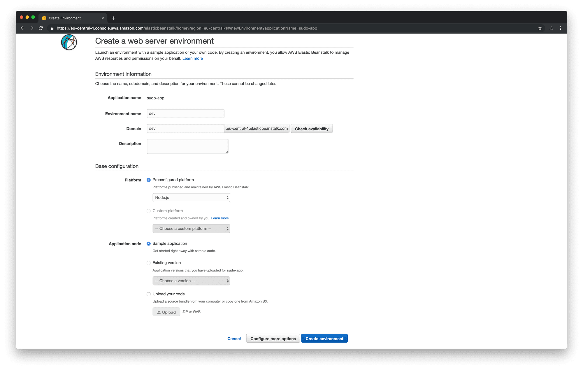 AWS Elastic Beanstalk - create a web server environment