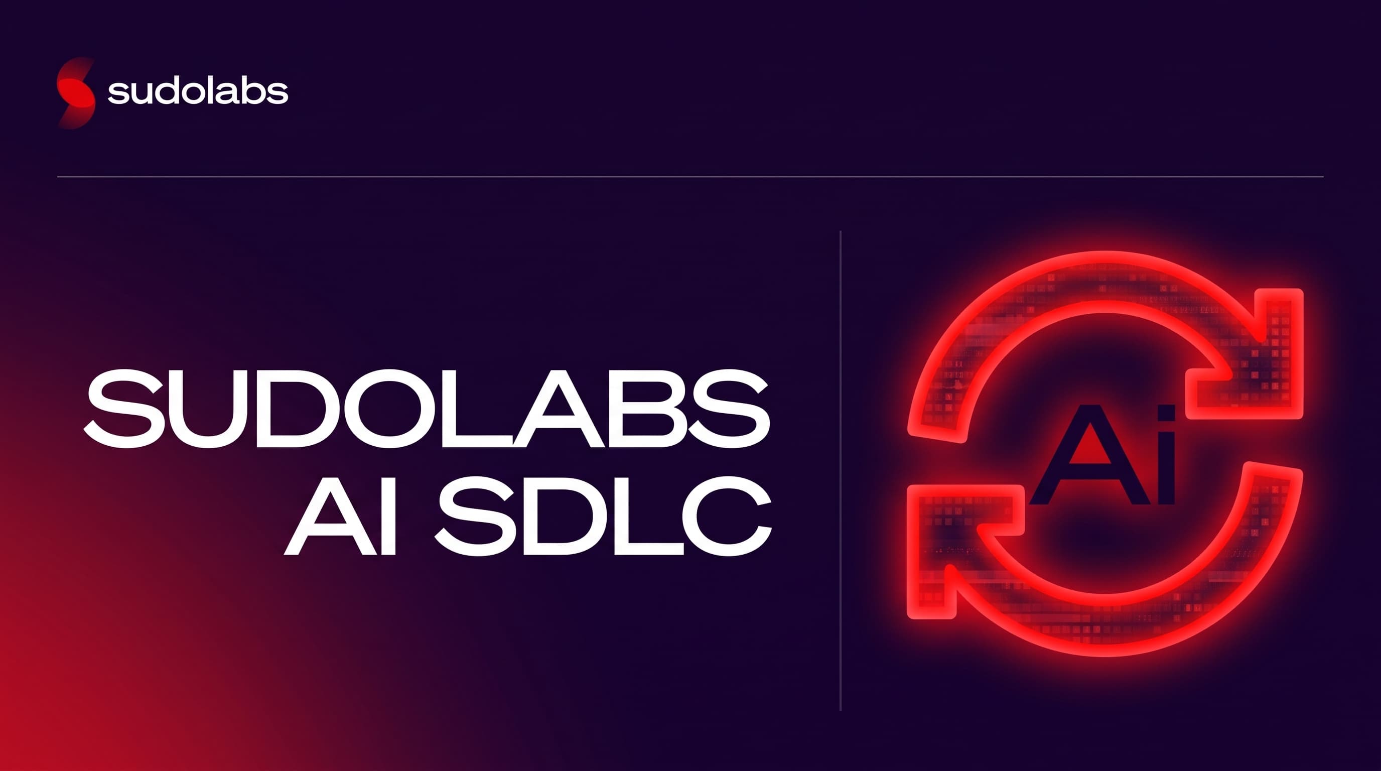Sudolabs AI SDLC logo featuring a red glowing circular arrow with the letters "Ai" inside on a dark background.