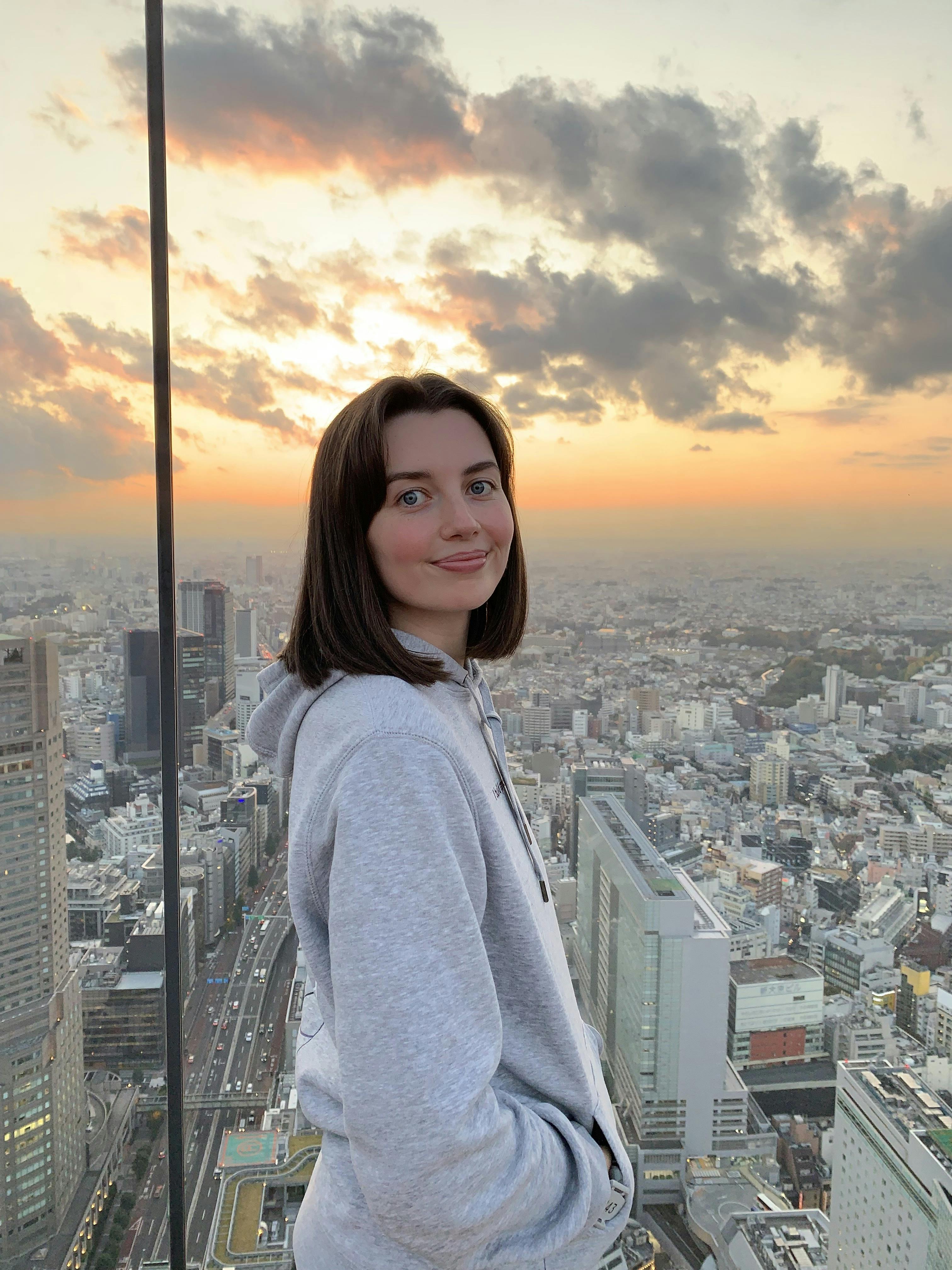 Michalea Zubarova at Tokyo Tower enjoying the view